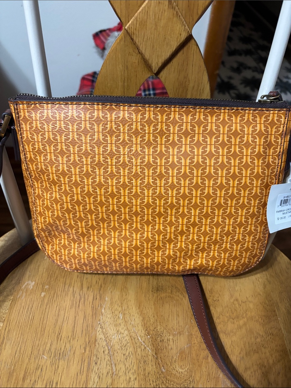 Fossil Orange Patterned Crossbody with Brown Leather Trim - Picture 4 of 7